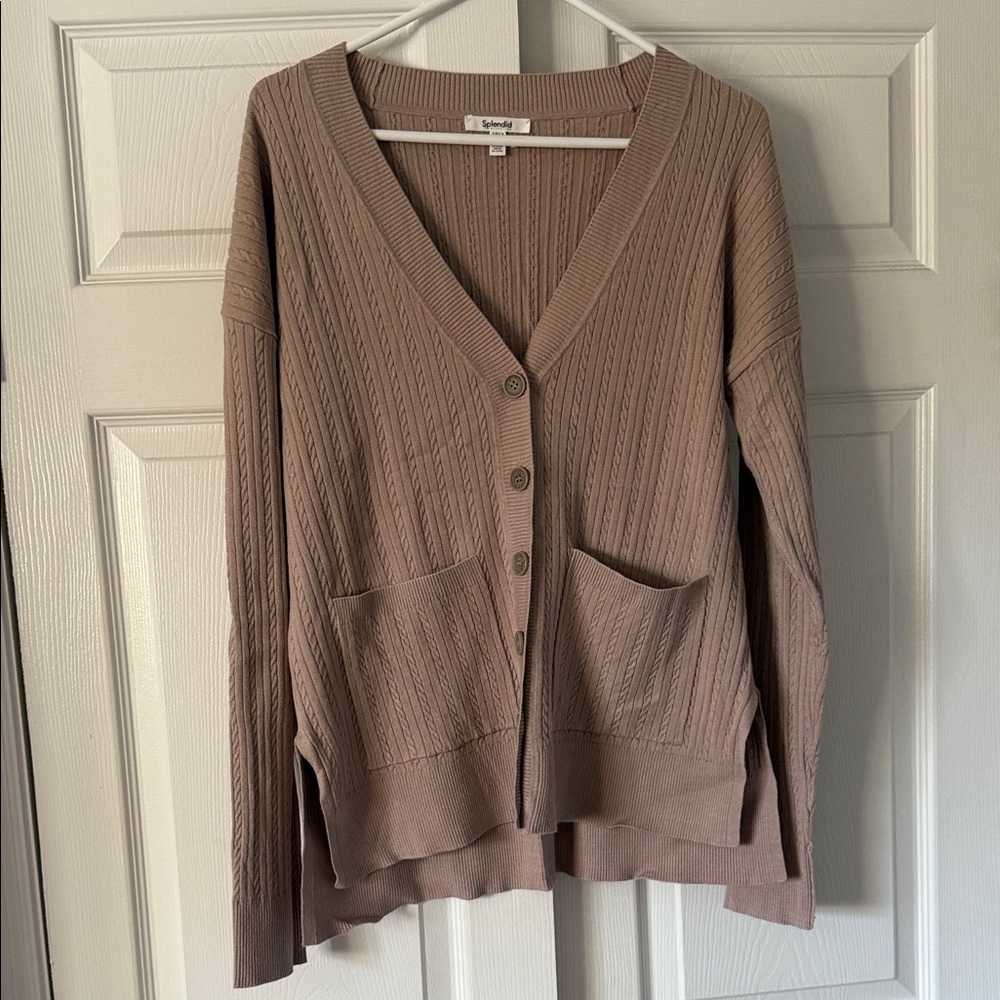Splendid Beige Cable Knit Cardigan